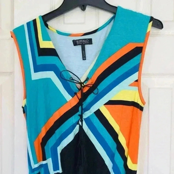BUFFALO David Bitton Unique Colorful Geometric Y2K Print Sleeveless Rompers - Picture 2 of 6